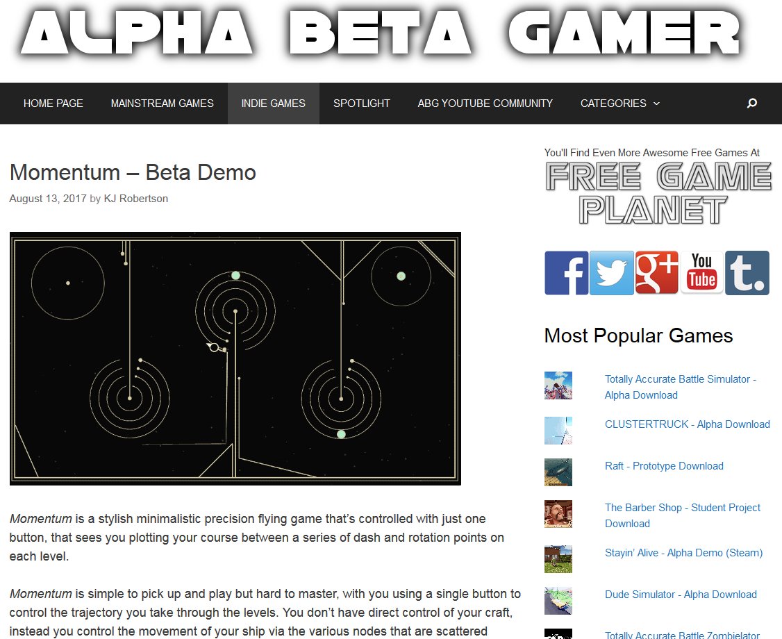 ZwiZausch's tweet photo. Our #indiegame @playMOMENTUM got featured @gameralphabeta Thanks! CHECK the #review @ their great page here https://t.co/lUIjgw2jrI #unity3d https://t.co/RIlfigqKcp