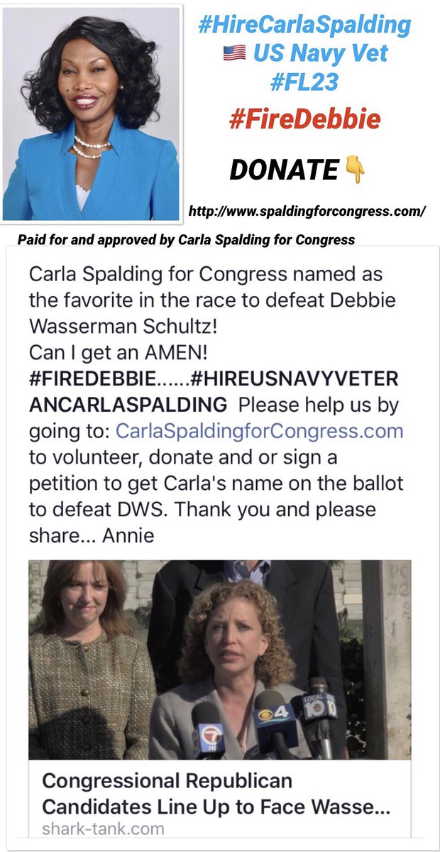 tamaraleighllc's tweet photo. Time to #FireDebbie #HireCarla #FL23
.@carla_spalding @DWStweets #DWS #CarlaSpaldingForCongress #TrumpTrain
https://t.co/TikZf4jlcy?ssr=true https://t.co/yidfecBbJ8