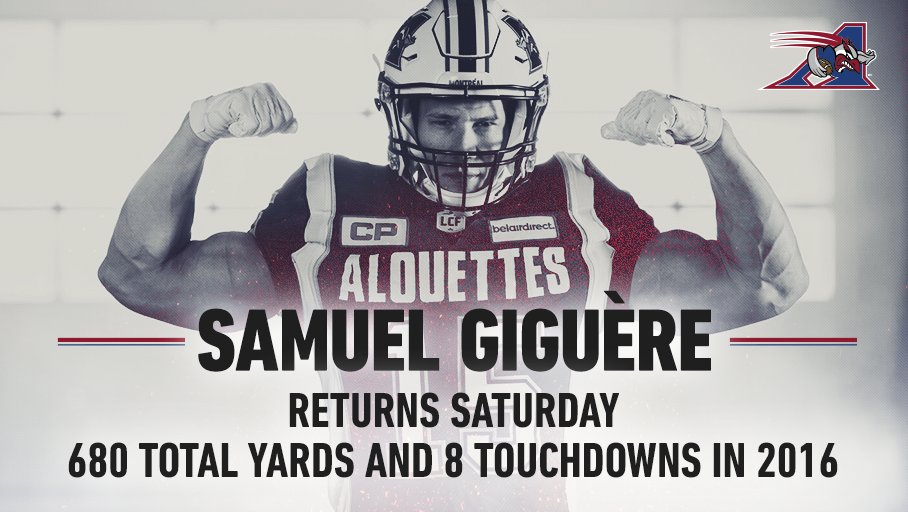 MTLAlouettes's tweet photo. Keep an eye on @SamGiguere this Saturday. He's ready to pick up right where he left off last season! 👀🔥 #AlsMTL https://t.co/GCPyx0xLTy