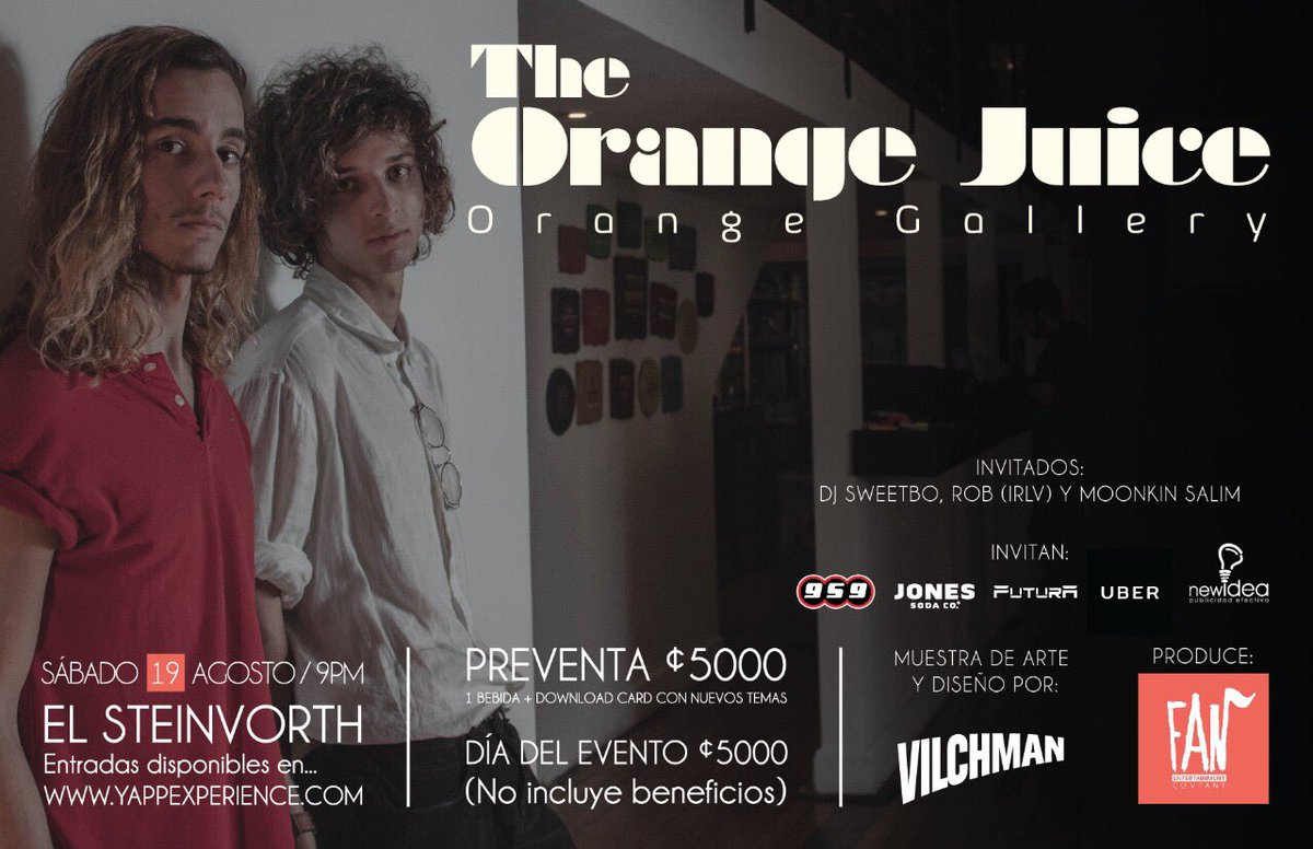TheOrangeJuice1's tweet photo. ¡Listos para experiencia #OrangeGallery! Quedan pocas entradas en preventa y cierra mañana viernes a 12 m.n!
¡Los esperamos en @Steinvorth!🍊 https://t.co/IFJFBr14An