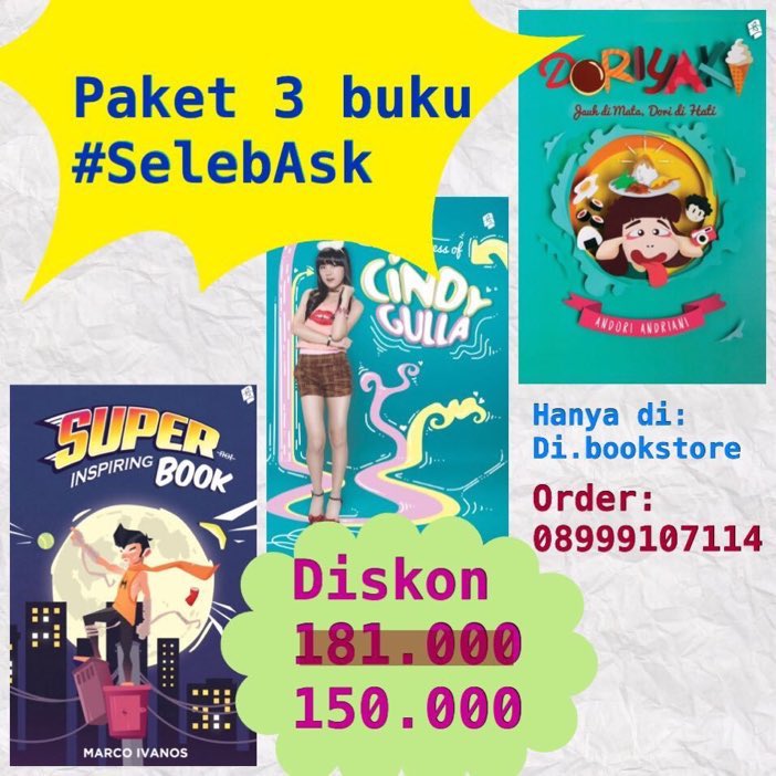 Di_Book_store's tweet photo. #Paket3buku SelebAsk.Fm @andori @Cindygulla0 @marcoivanos +BONUS Diskon dr181.000 jd 150.000 Sms08999107114 @Bukune https://t.co/0OSFBTgB8T