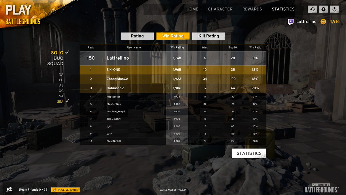 Lattrellino's tweet image. top 150 in South East Asia!!!!! #PUBG #SEAserver