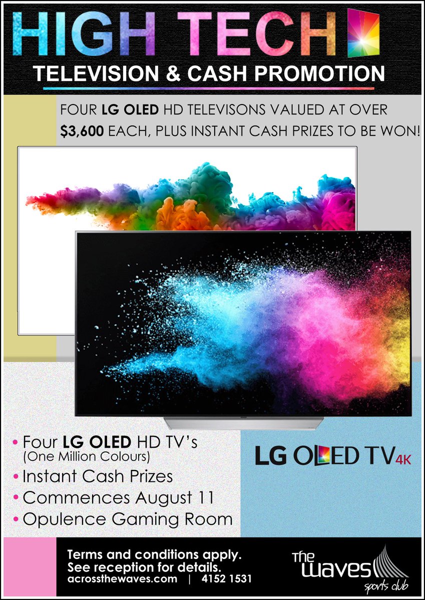 TheWavesSC's tweet photo. TONIGHT! At 8.30pm one lucky person will win $100 and move on to the major draw round to win their share of $15,000 in cash &amp; LG OLED TV's. https://t.co/vTmiciKGZ2