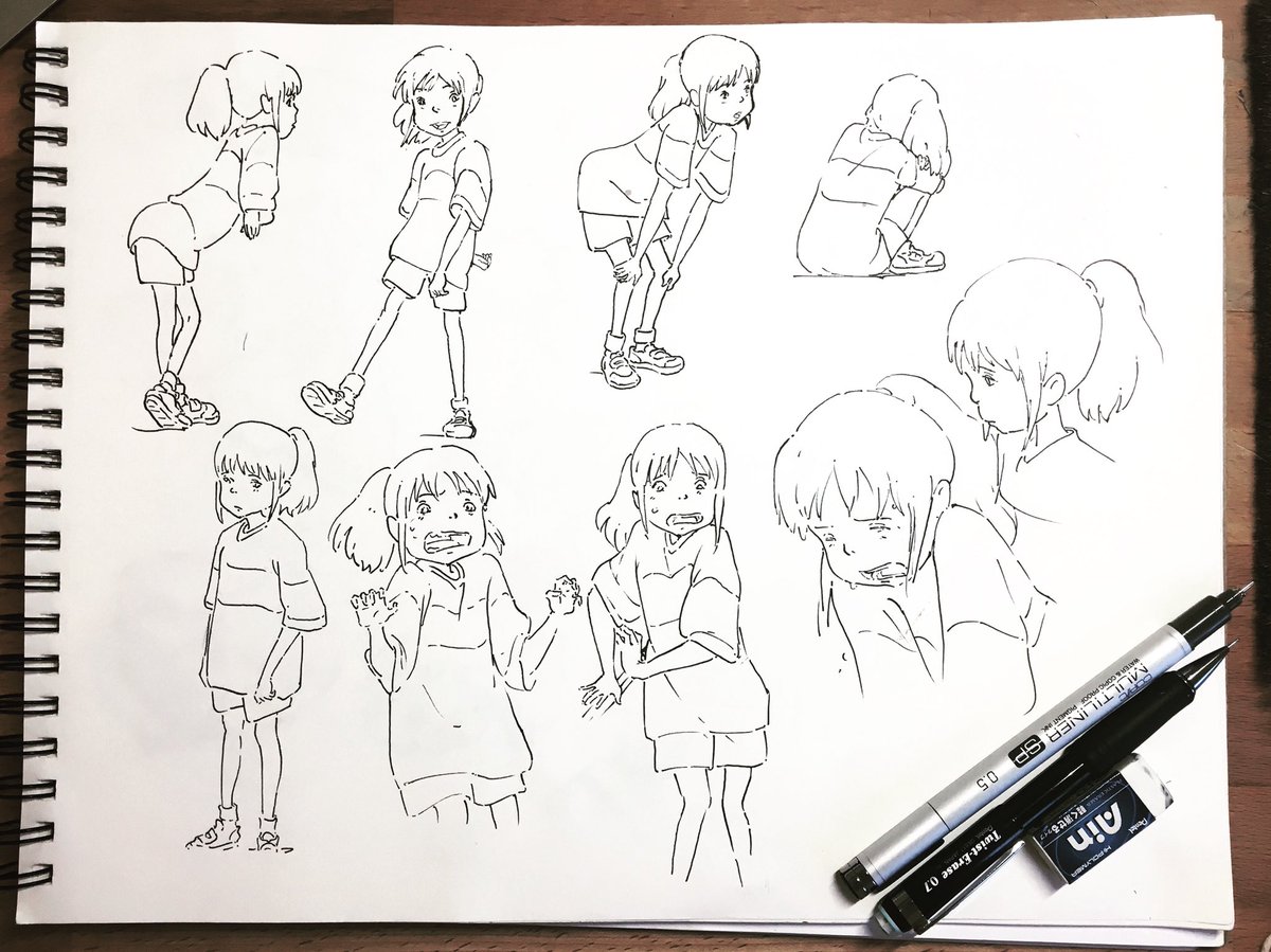 Study of Masashi Ando's character design for Chihiro, trying to get better at character drawing 