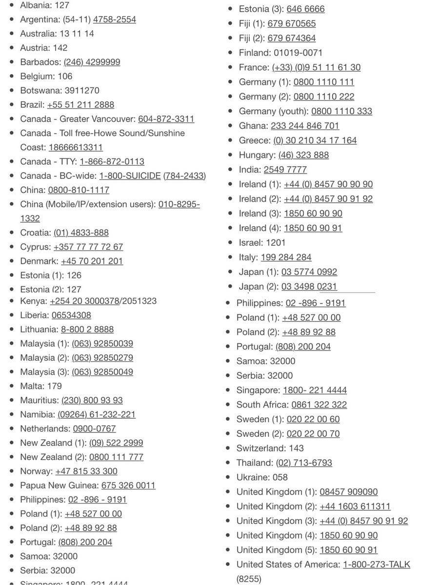 ipromisetyler's tweet photo. you have resources. pass it on.

also check https://t.co/SIMmgV1WxC for links to online chat options by country

stay safe. stay alive.

|-/ https://t.co/4mAdWROSWO