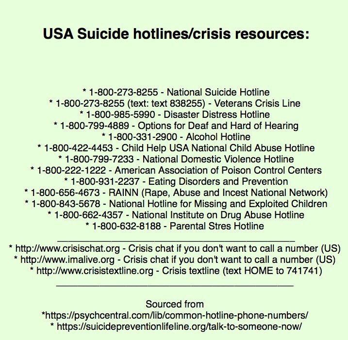 ipromisetyler's tweet photo. you have resources. pass it on.

also check https://t.co/SIMmgV1WxC for links to online chat options by country

stay safe. stay alive.

|-/ https://t.co/4mAdWROSWO
