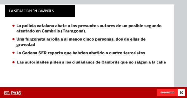 ÚLTIMA HORA | Lo que se sabe del segundo atentado terrorista, esta vez en #Cambrils ow.ly/nGNH30euJDn