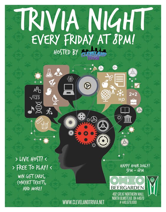 OhioBeerGarden's tweet photo. Looking for some fun this #Weekend? Join our new-and-improved #TriviaNight with #ClevelandTrivia, going on every Friday at 8 p.m.! #OBG #Fun https://t.co/NJy7v4einz