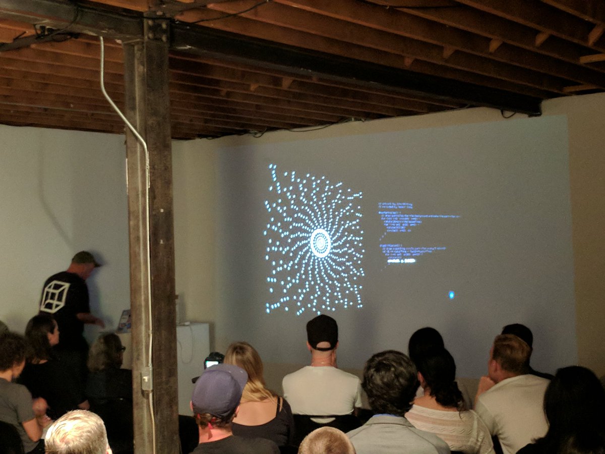 .<a href="/zachlieberman/">zach lieberman</a> showing how <a href="/sfpc/">School For Poetic Computation</a> projected code next to the art of generated in projections at a music festival. (talk at <a href="/abz_co/">A-B-Z</a>)