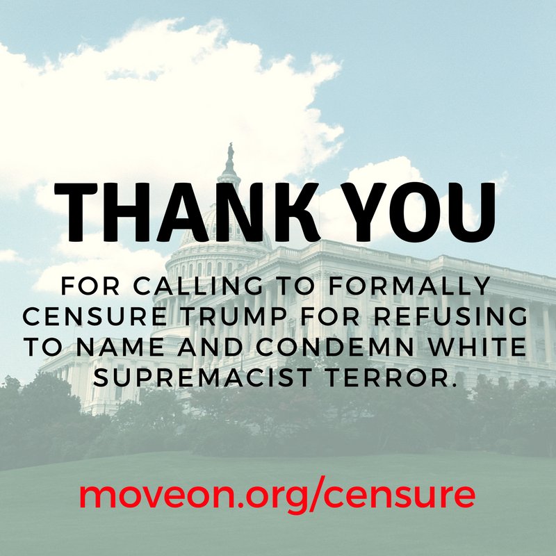 MoveOn's tweet photo. .@RepKarenBass @RepDonBeyer @RepMaxineWaters @RepGutierrez @RepTedLieu demand #CensureTrump. MORE: https://t.co/xJDg49dEBR https://t.co/g4z8LSj4AA
