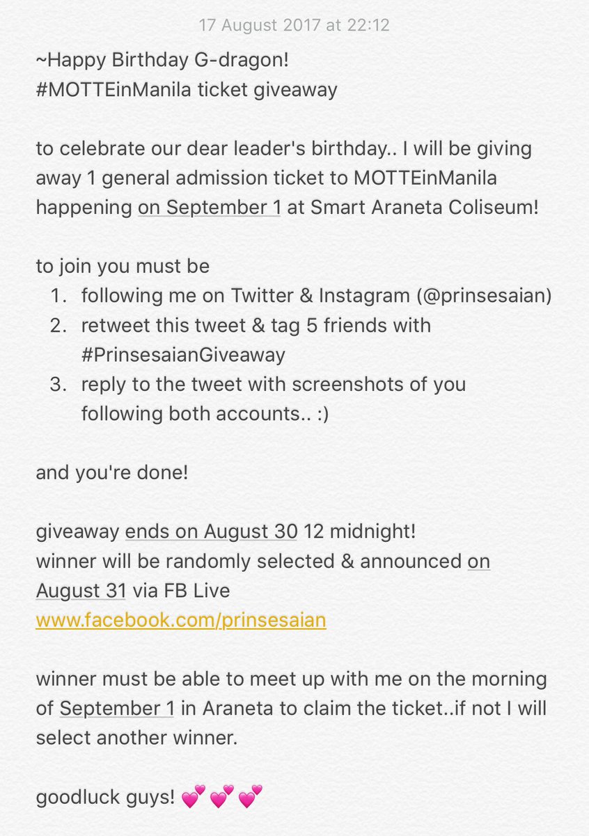 prinsesaian's tweet photo. ~#MOTTEinManila ticket giveaway!!!

Happy Birthday my dear G-dragon🎱❤️

please read all details! goodluck! 💕💪

#PrinsesaianGiveaway https://t.co/UNYkZid6de