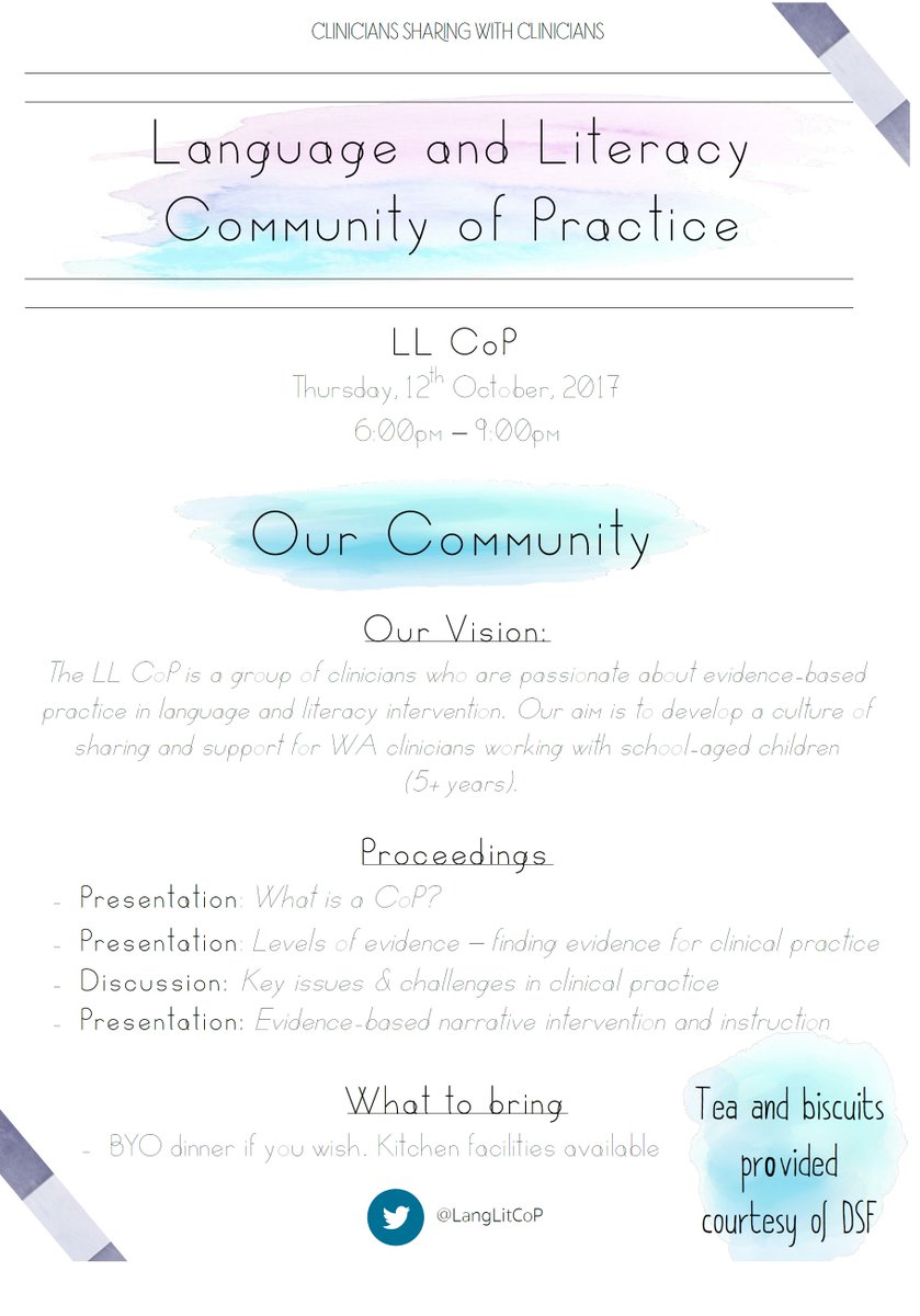 LangLitCoP's tweet photo. Our first official evening of #CoP is FULLY BOOKED! Looking forward to an evening of learning and collaborating #EBP #narrative #WeSpeechies https://t.co/eBzttSYc6C