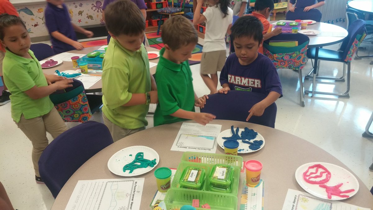 rweihe212's tweet photo. Second Graders creating artwork about summer fun.  Then they went on a gallery walk to learn more about their classmates. @FarmerDragons https://t.co/Dk2qksFV5z