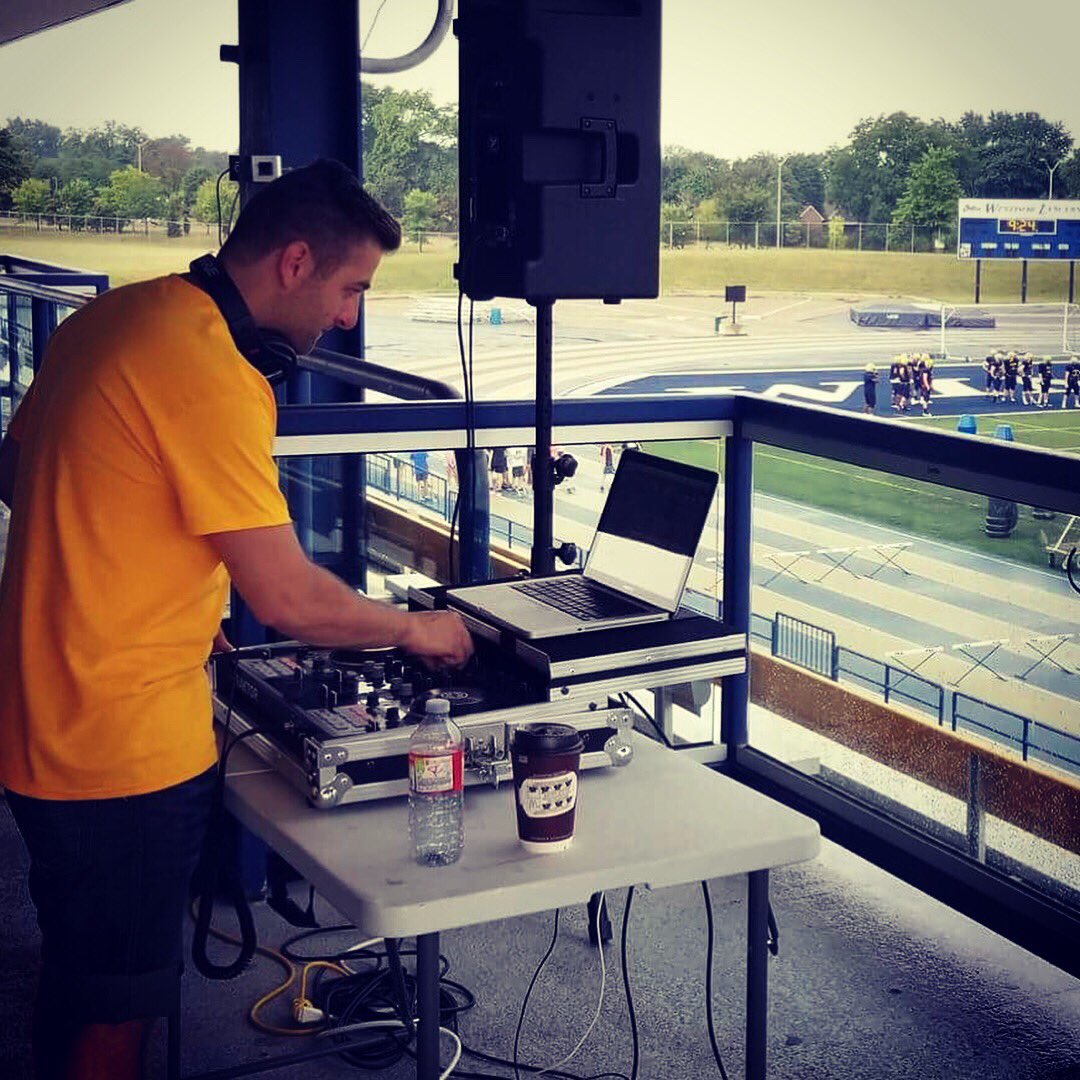 UWLancerFB's tweet photo. DJ Leo was at today's practice pumping energy onto the field! Our fastest practices to date, this is how we do it in WinCity! https://t.co/eihFPlOetc