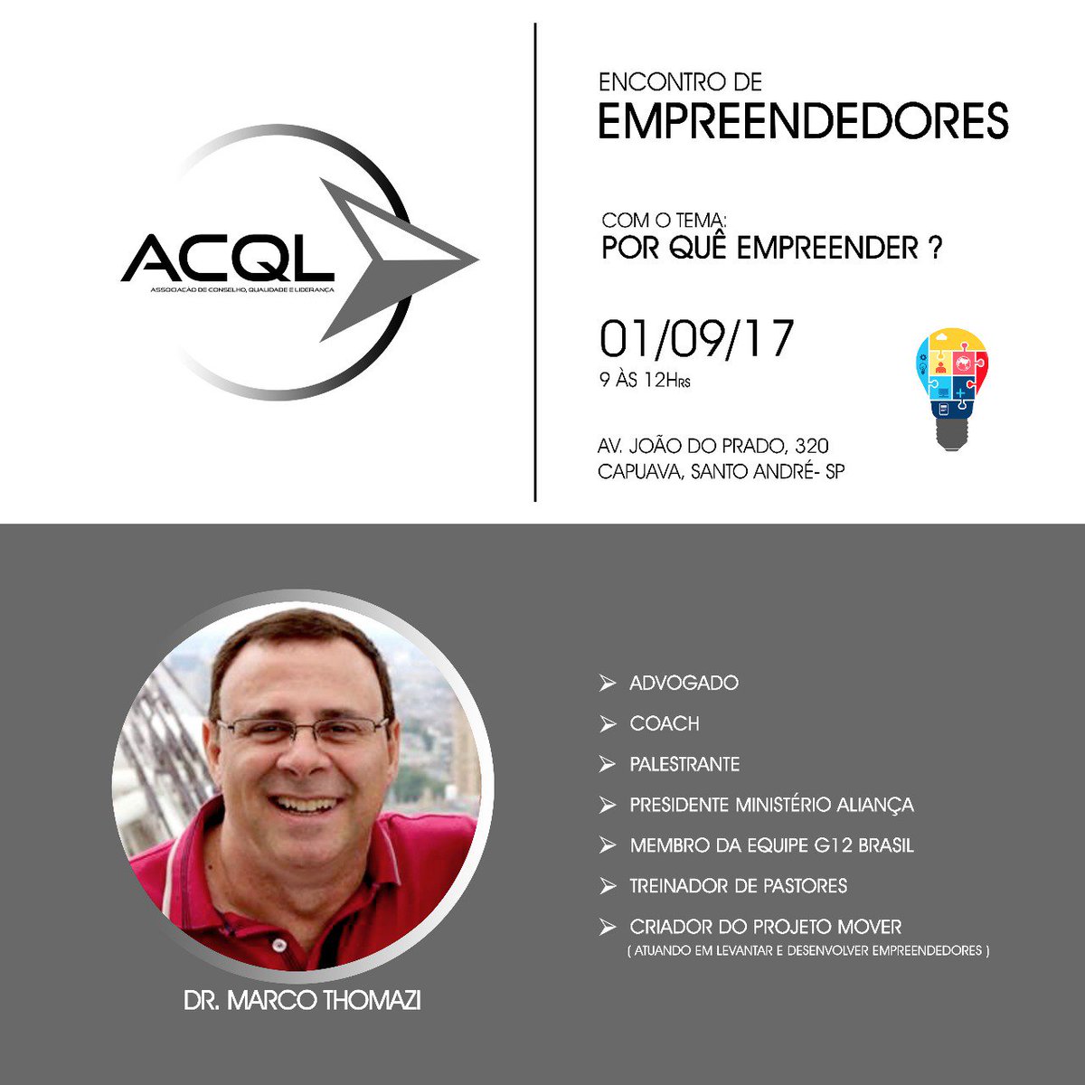 igrejacql's tweet photo. Encontro de Empreendedores ACQL
Dia 1 de Setembro das 9h às 12h. Reserve essa data.
#IgrejaCQL https://t.co/wcQlIS2o9p