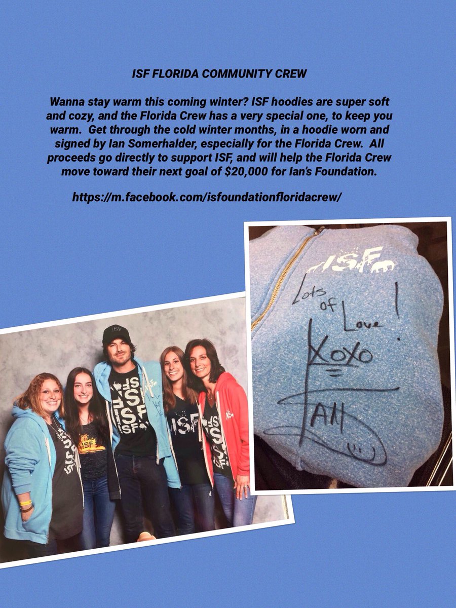 FLORIDA_CREW's tweet photo. Help @IS_Foundation by bidding to win Hoodie worn and signed by @iansomerhalder . Help animals in need. https://t.co/YmMeUSdbgx https://t.co/DHKbFa9TEs