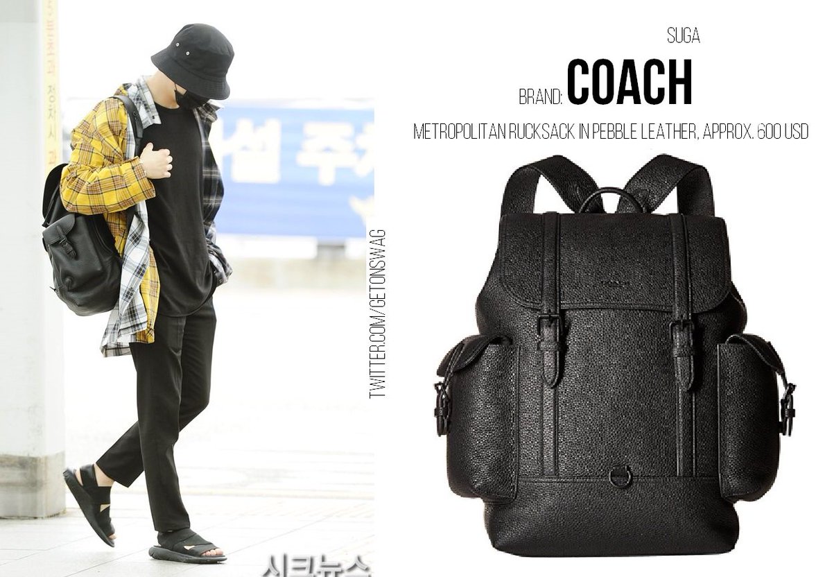 Beyond The Style ✼ Alex ✼ on X: SUGA #SUGA 170818 airport #BTS #방탄소년단 #민윤기  COACH - Metropolitan Rucksack In Pebble Leather  / X