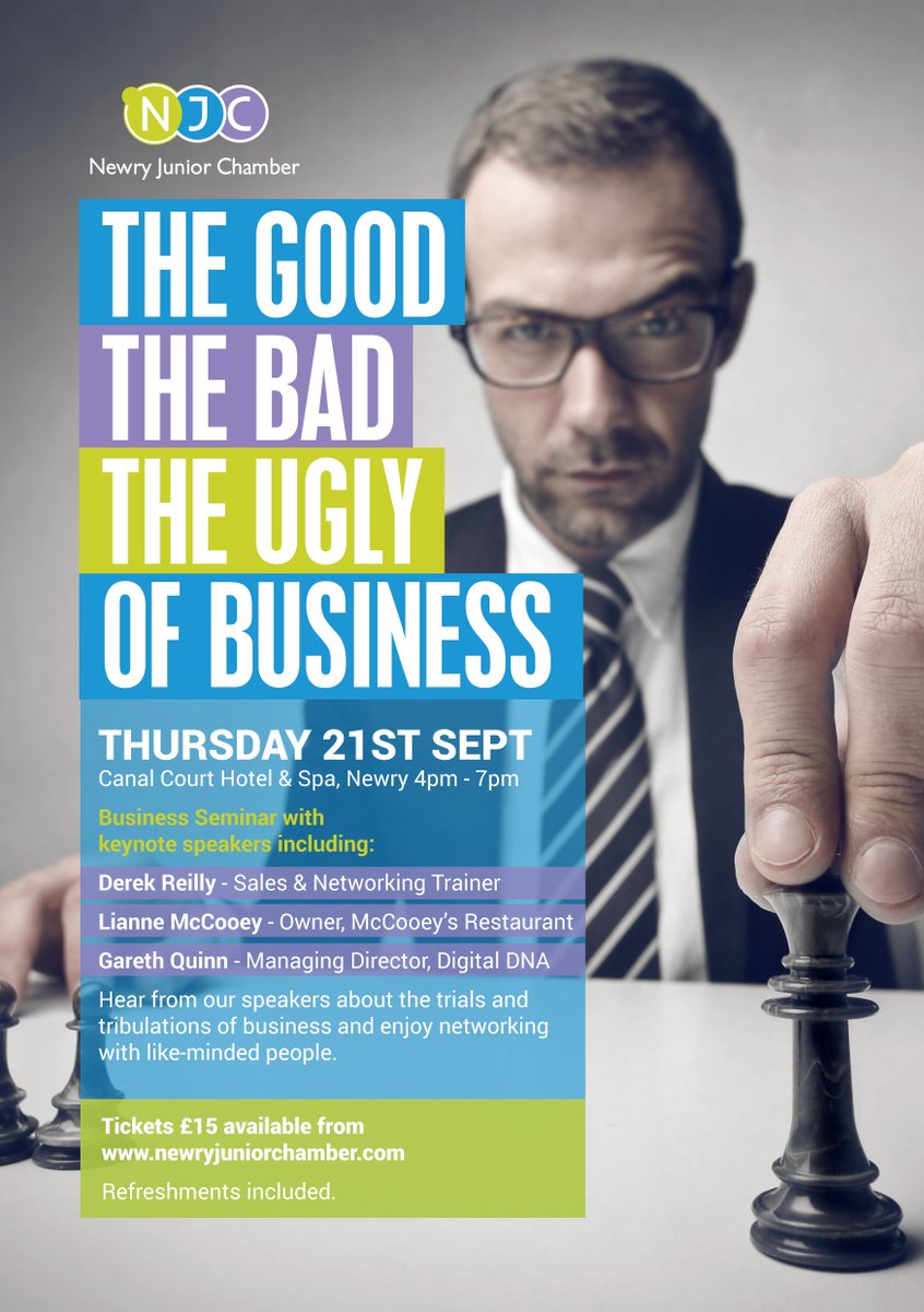 Tickets on sale for our event on 21st Sept in <a href="/CanalCourtHotel/">CanalCourtHotel</a> with @derekreilly <a href="/McCooeysNewry/">McCooey's Newry</a> &amp; <a href="/DigitalDNAHQ/">Digital DNA Belfast</a> at newryjuniorchamber.com