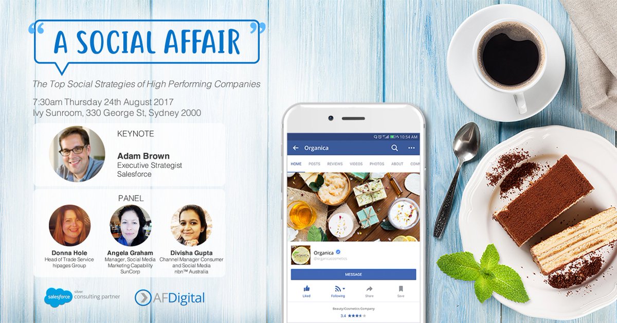afdigitalsocial's tweet photo. Join us 7:30am 24/8 Sydney CBD as industry leaders share top social media strategies https://t.co/6xB0S3kL56 #socialaffair #afdigital https://t.co/DtWyx7VoSm