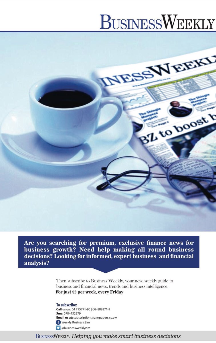 Business (@bizweeklyzim) on Twitter photo Today and every other Friday you can look forward to all the top business news from <a href="/BizWeeklyZim/">Business</a>. 
Strictly business, nothing personal! Today and every other Friday you can look forward to all the top business news from <a href="/BizWeeklyZim/">Business</a>. 
Strictly business, nothing personal!