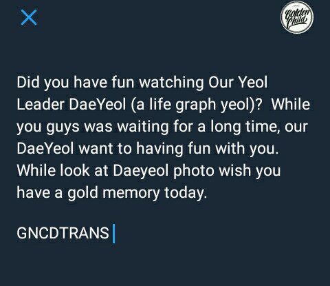 GNCDTRANS's tweet photo. [TRANS] UPDATE 170817 #DAEYEOL #GOLDEN_CHILD 2nd Vapp relay 

*Sorry for the late trans* https://t.co/7A9H7y9vI1