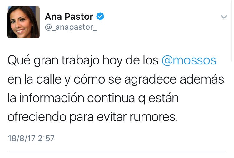LosantosPosts's tweet photo. Para @_anapastor_, cuando la policía abate terroristas,"asesina terroristas" excepto si lo hacen los Mossos. Entonces es un gran trabajo. https://t.co/YRThqWMm4l