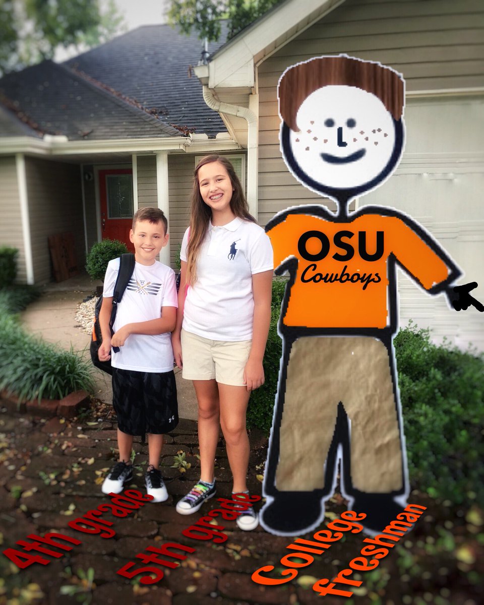 leee_suh's tweet photo. The obligatory "1st Day of School" pic @DeweyK12_org when your brother is away @okstate @newstudentsOSU #dpsday1 #bulldoggersarecowboystoo https://t.co/9QmlwJ7iad
