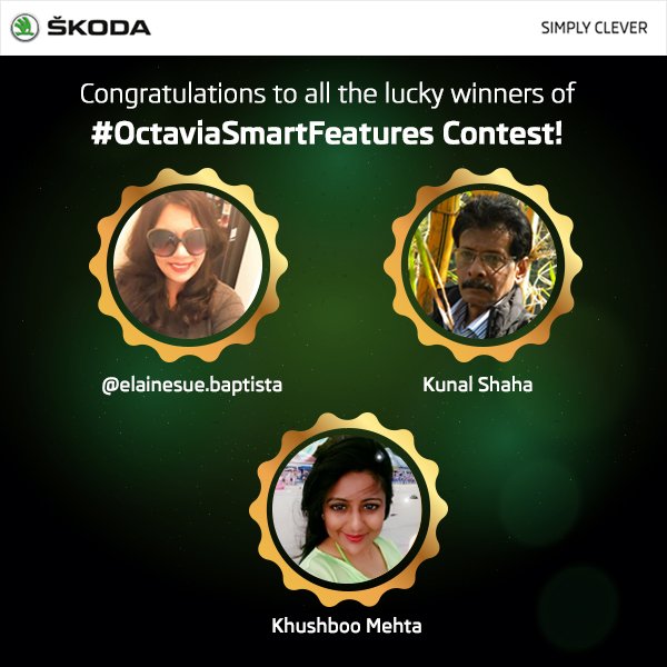 SkodaIndia's tweet photo. Weโd like to congratulate all the #winners of the #OctaviaSmartFeatures contest. https://t.co/9rQglsUzBC