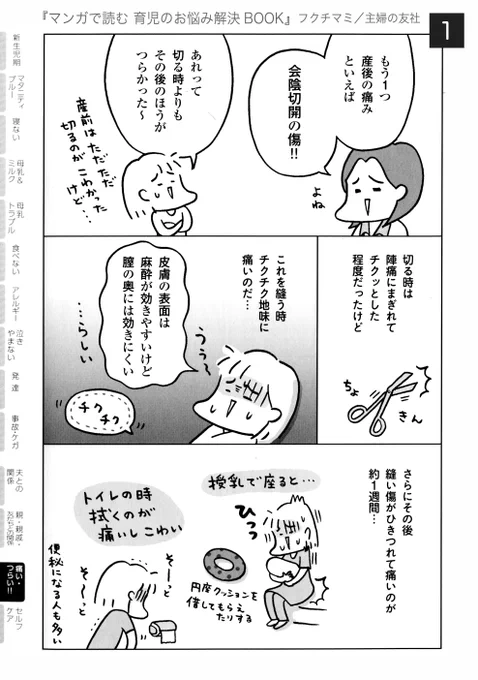 【痛いのは産むときだけではないのだ!】

赤ちゃんは大切。そして自分も大切。
産後の体と心が、あんなに満身創痍だとは知らなかった。
前もって知っていれば、準備も対策もできたりするよね。

『マンガで読む 育児のお悩み解決BOOK』より。 