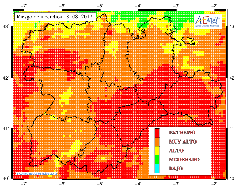 Hoy 18/08/2017 en #CyL riesgo MUY ALTO ó EXTREMO de INCENDIOS #IIFF @DGCyL