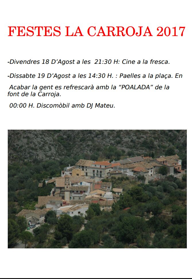 18 i 19 d'agost: Festes a #LaCarroja <a href="/aj_VGallinera/">La Vall de Gallinera</a> <a href="/Lvalldgallinera/">La Vall de Gallinera</a>