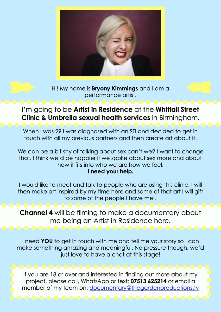 C4Artistdoc's tweet image. Used sexual health services in B’ham? Interested in an art project/documentary about your experiences? Contact us for a confidential chat!