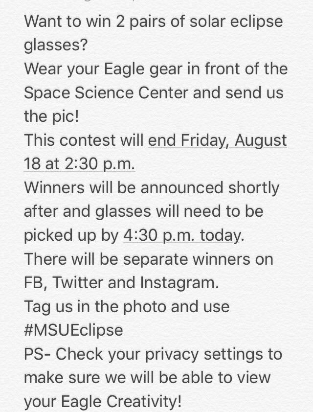 moreheadstate's tweet photo. Want a chance to win these? Be sure to read the contest rules below. #MSUEclipse https://t.co/NRyckRJ2nl