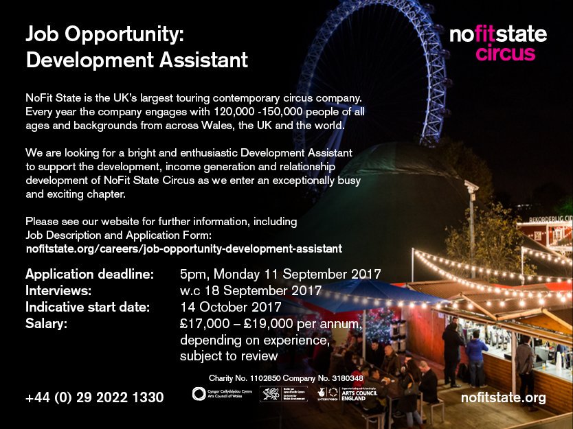 BethanTGamble's tweet photo. Run away with the #circis with @NoFitState, we are looking for a #Development Assistant to join the team! 🎪💰🤹🏽♀️🤹🏿 https://t.co/oZO9y3W6hw https://t.co/osZp7dcV58