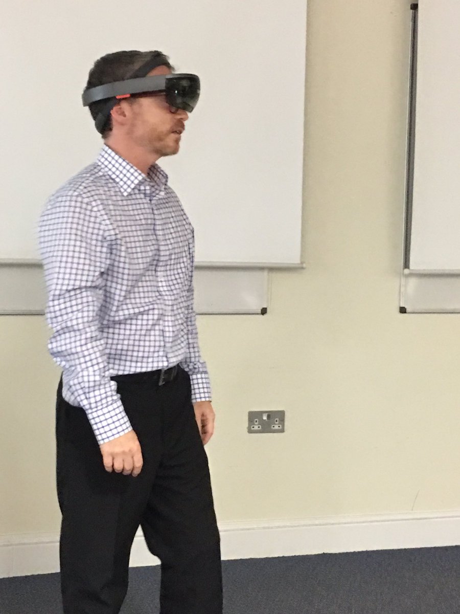 UofGSecretary's tweet photo. Prof Frank Coton tries out Microsoft's Hololens #uofgfuture https://t.co/hCb8LgfcqF