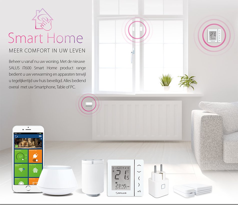 Met de nieuwe SALUS iT600 Smart Home product range bedient u uw verwarming en apparaten terwijl u tegelijkertijd uw huis beveiligd #SALUS