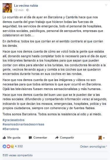 Todos somos la resistencia al odio y al miedo.

#graciasatodos
#TodossomosBarcelona
#Barcelona