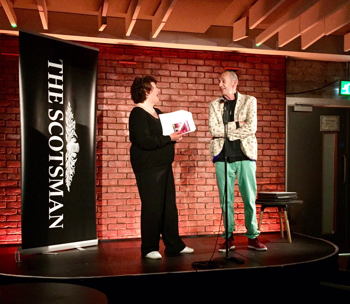 Gildedballoon's tweet image. We're LIVE at @scotsman_arts #FringeFirsts with our fabulous hosts @ArfurSmith and @joycemcm #EdFringe #gb2017 - but who will win?