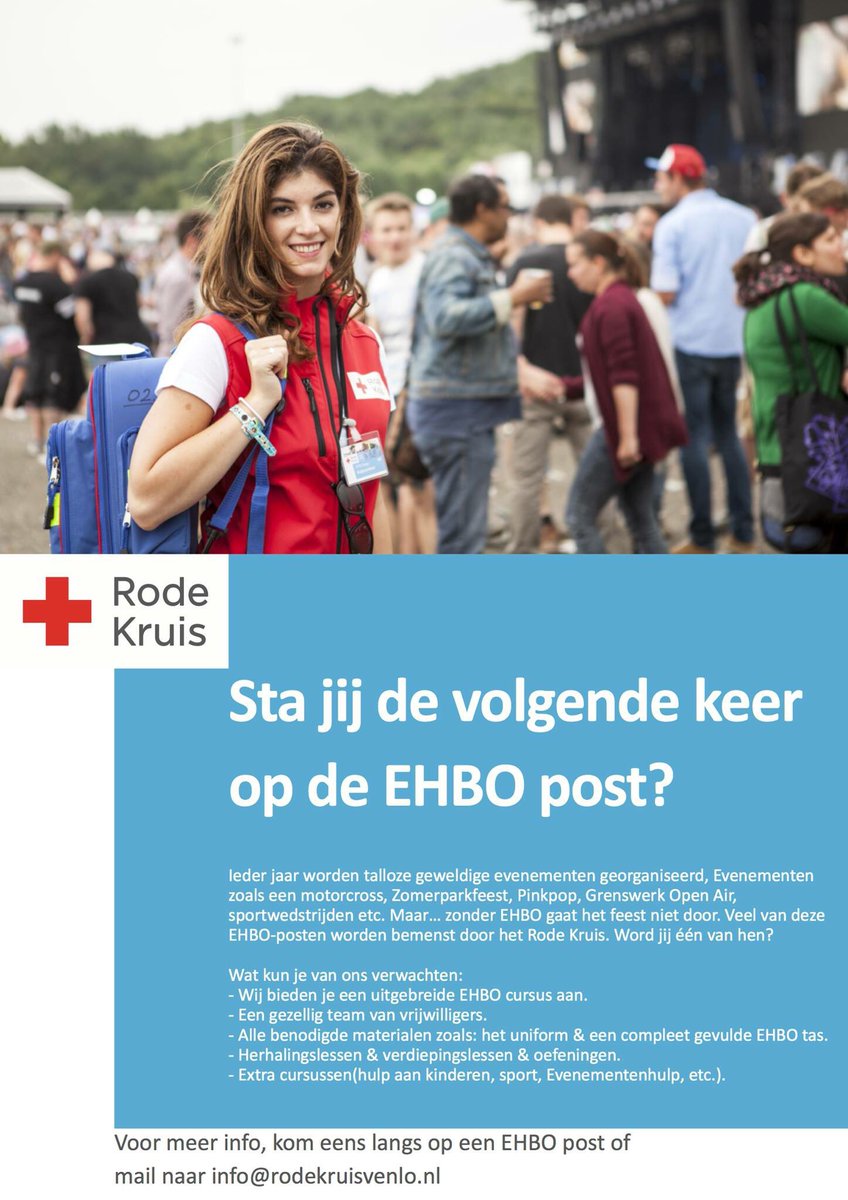 Kom jij ons team versterken? Kom langs op de post bij het #zpf17 <a href="/RodeKruisVenlo/">Rode Kruis Venlo</a> <a href="/RodeKruis/">Rode Kruis</a>