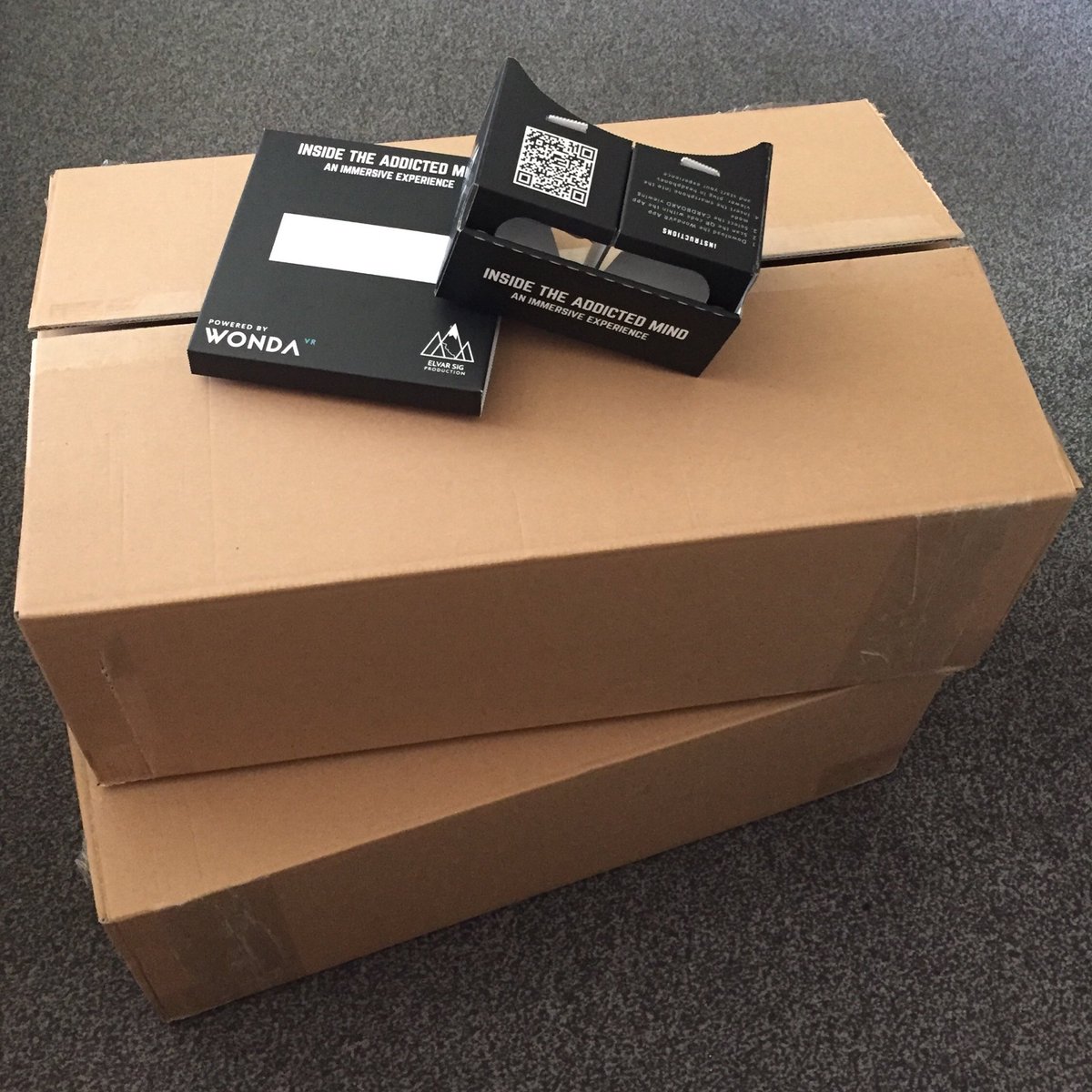 addicted_mindVR's tweet photo. Sneak peek at the #BrandedGoogleCardboard we got from @Panoramix_VR 😎 #sogood https://t.co/W2KsBPbmO8