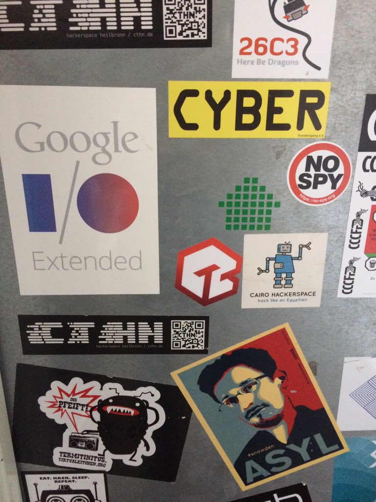 shackspace's tweet image. It's tradition for visitors of hackerspaces to put something on our #StickerExchange door. Newest from @ToolboxBodensee + @HackspaceJena :)