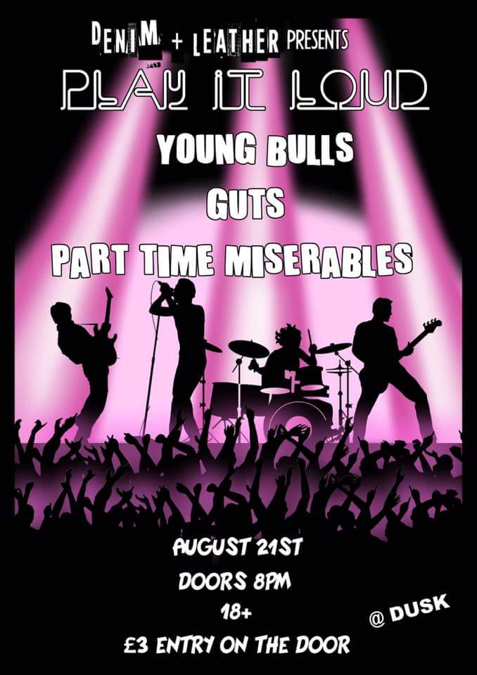 akaChivato's tweet photo. Only £3 on the doors, that's £1 per band! https://t.co/iv2RP2wkWq #youngbullsband #guts #parttimemiserables #dusk #york #livemusic @Duskyork https://t.co/Valif2z9cd