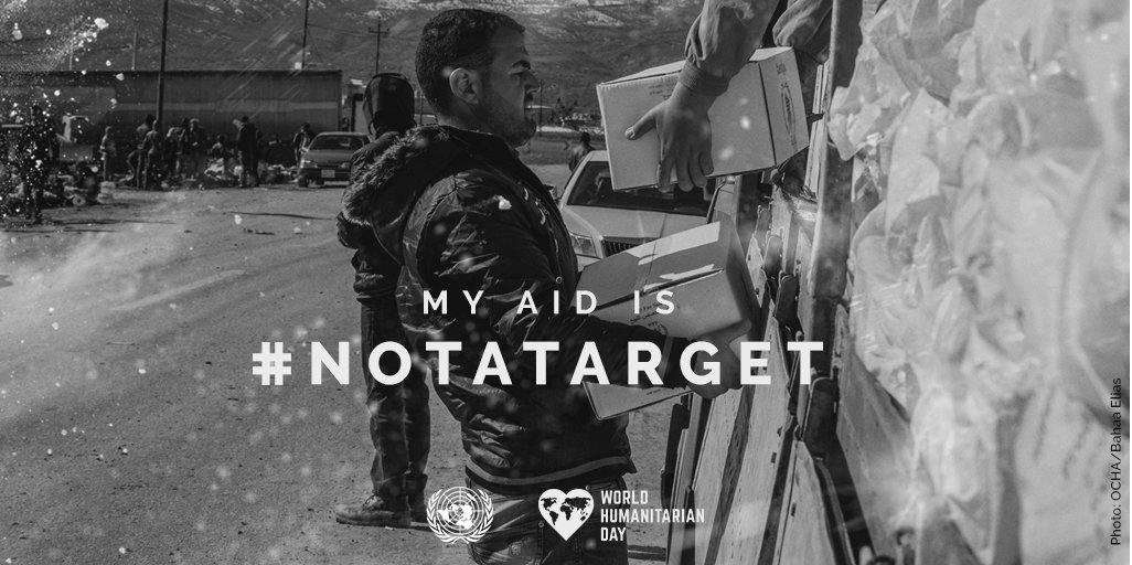 Every day, humanitarian workers risk their lives to help people in conflicts + disasters. 
They are #NotATarget trib.al/LJLsOsI
