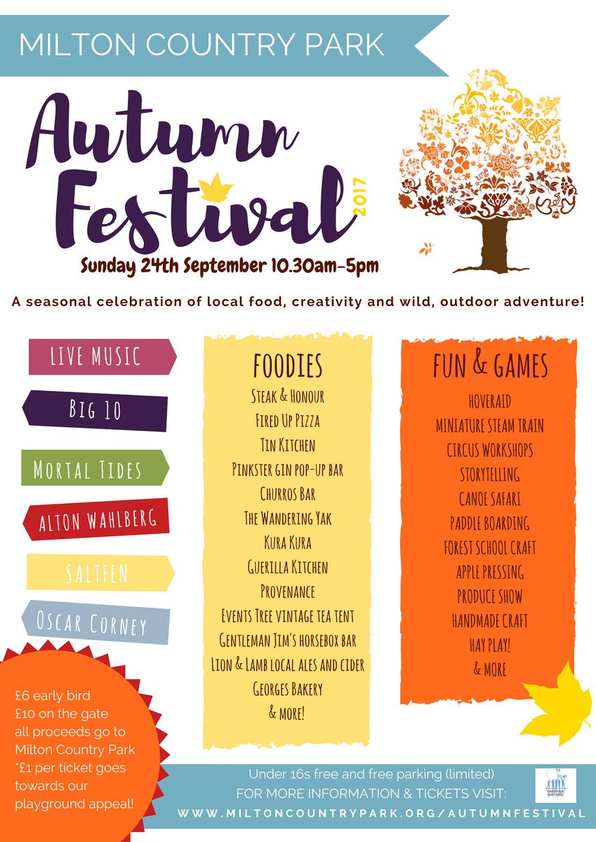 We've a fantastic line-up of bands, foodies, creatives &amp; outdoor fun! Early bird tickets are limited so don't delay! miltoncountrypark.org/autumnfestival