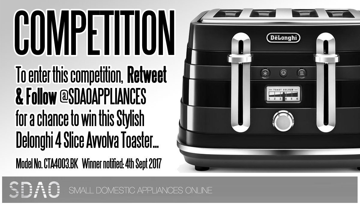 #RT & #Follow @SDAOAPPLIANCES for a chance #Win a Delonghi 4 Slice Toaster. #Free #FreebieFriday #Competition #Giveaway. Drawn 4th Sept 2017