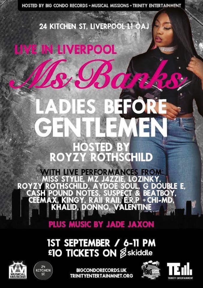 RoyzyRothschild's tweet photo. Thats it 1st September @MsBanks94  live in liverpool !!! tickets on @skiddle  https://t.co/JK8DZ2pDbD go get yours now only £10 https://t.co/3AwB2KSqqh