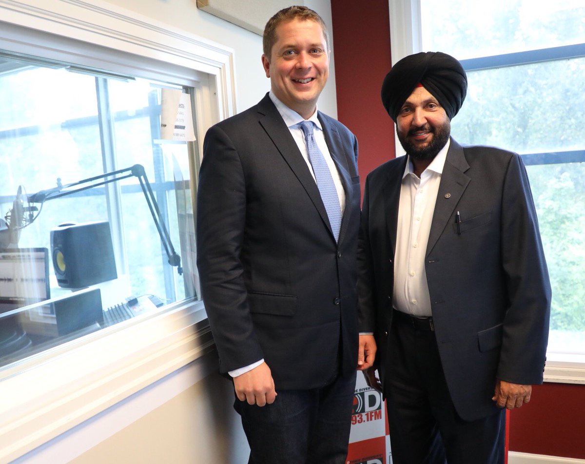 AndrewScheer's tweet photo. Great to be on air with @RED931FM's the @HarjindersThind Show in Surrey. Talked about how we can create prosperity for all Canadians. https://t.co/RmPSvI9Pci