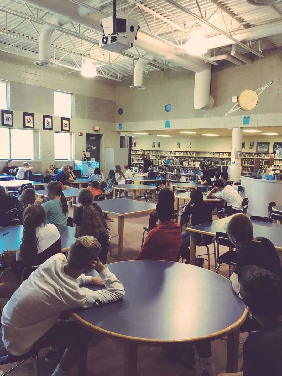WardZac1's tweet photo. Everyone should get to witness @emdietsch talking to students about books. Her passion and energy are contagious! #WeAreRMS https://t.co/KZaUYu201y