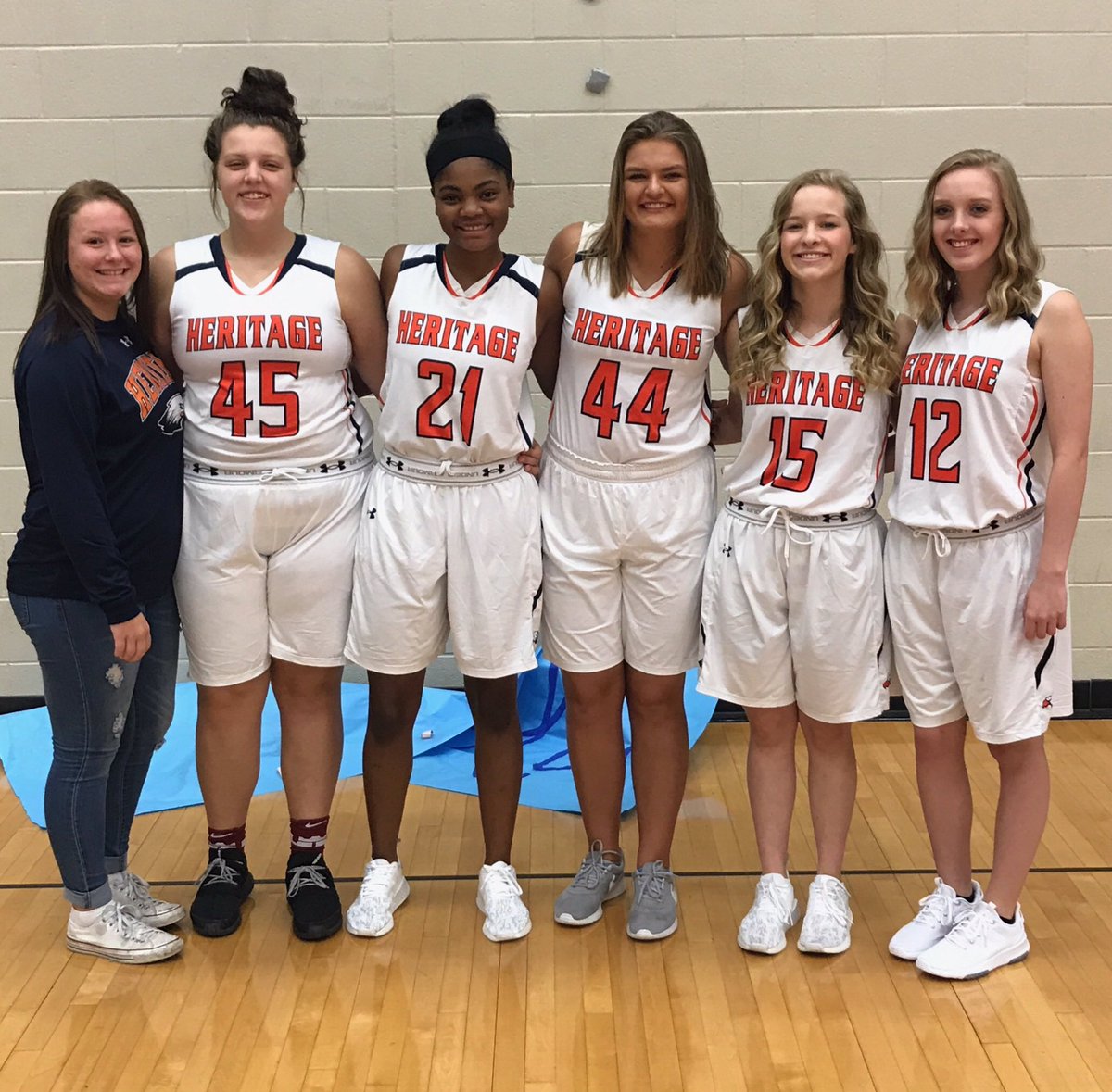 WarEaglesGBB's tweet photo. 2017-18 Senior members of the Girls Basketball team in uniform for the War Eagles Senior Student-Athlete group photo today! #TWEW https://t.co/FaZZ8R6tet