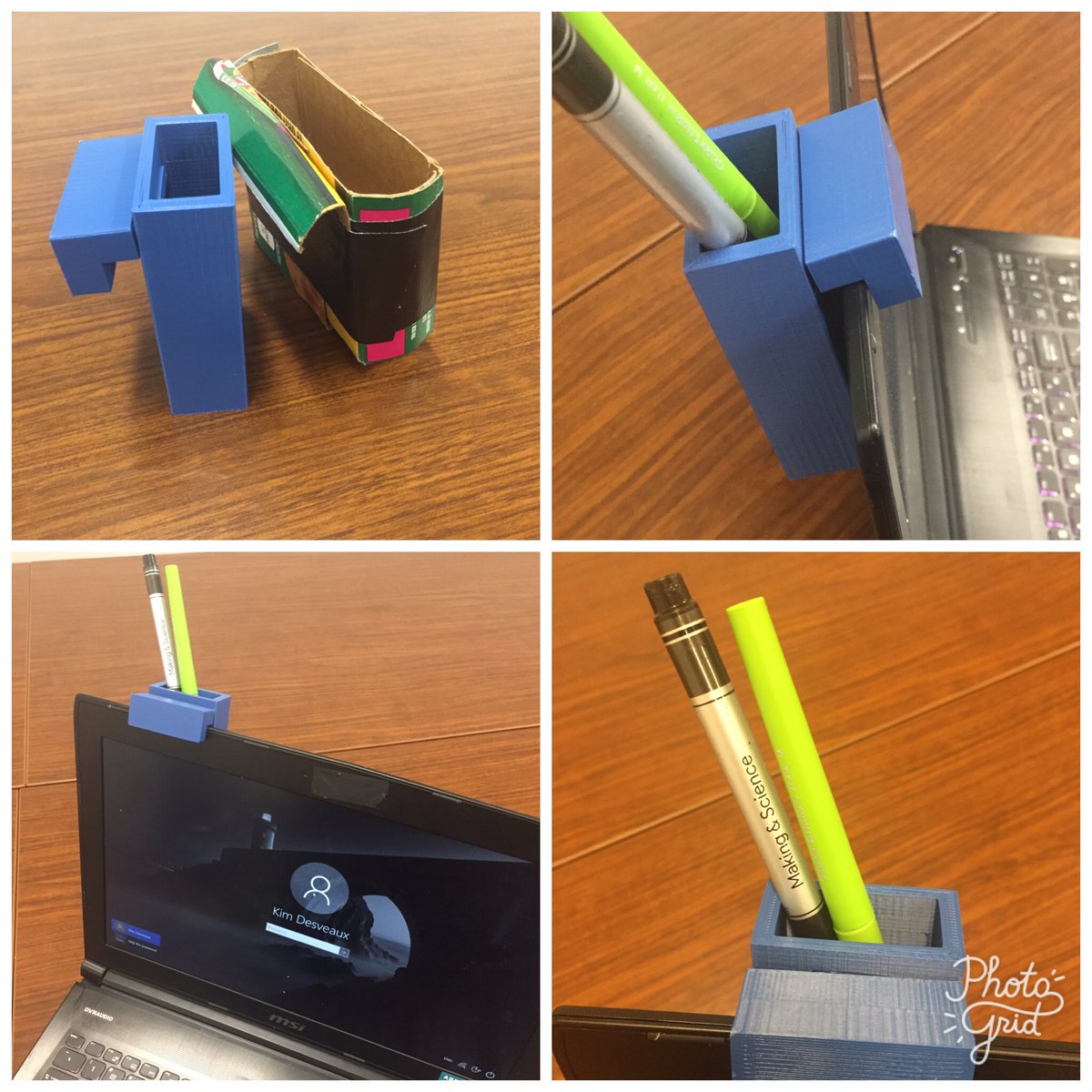 KimDesveaux's tweet photo. Take a problem -- MAKE a solution. I was always losing my pen...so I 3d printed a custom holder #DesignIsEasy @brilliant_labs @BL_Camps2017 https://t.co/kpEVNHMB80